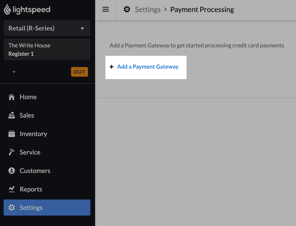 Add a Payment Gateway button.