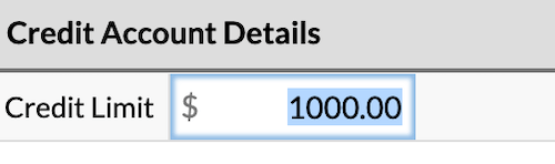 Credit account details showing a $1000 limit.