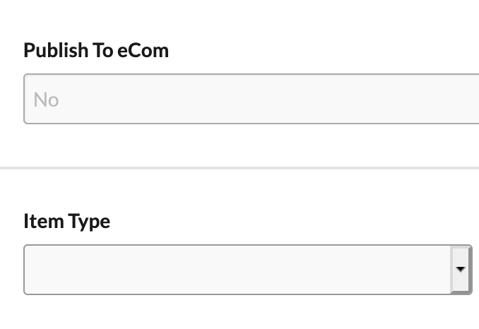 L’écran montrant que Publier dans eCom est le seul champ portant la mention « No ».