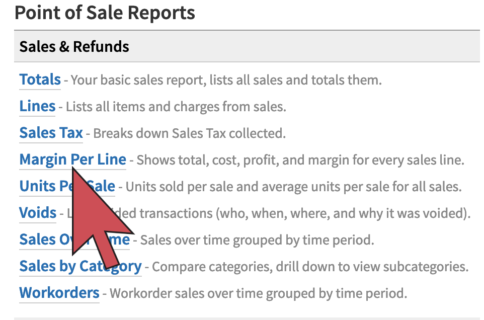 Shows an arrow hovering over the 4th link in the list of reports.
