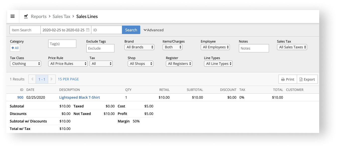 Sales Lines report for individual item.