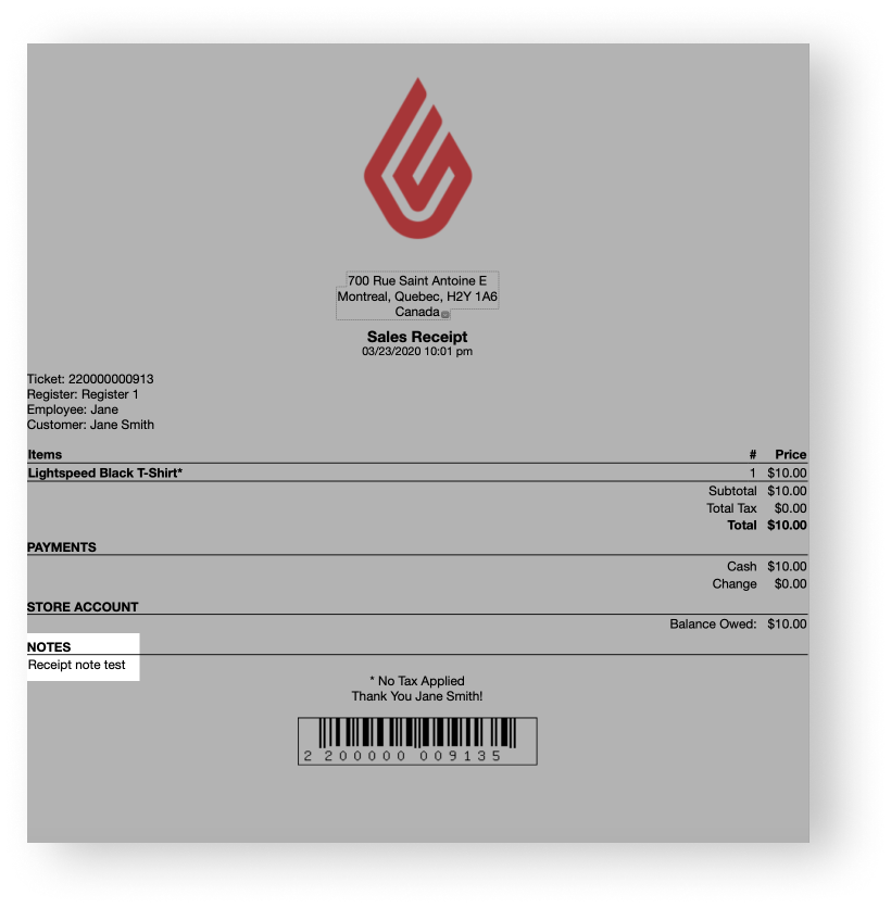 Lightspeed Receipt Template