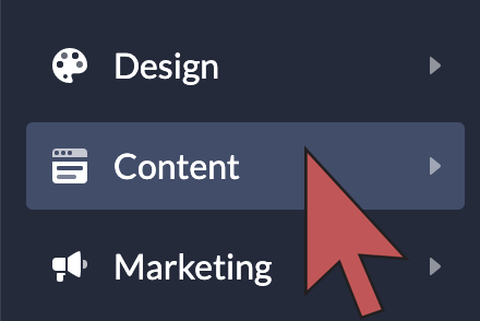 Image. Shows an arrow pointing to the content button in the eCom side bar.