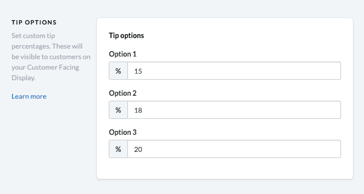 Tip options section with three fields to fill