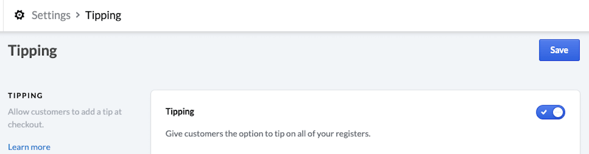 Tipping toggled on