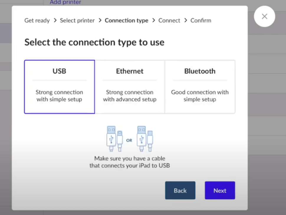 Select connection type page.