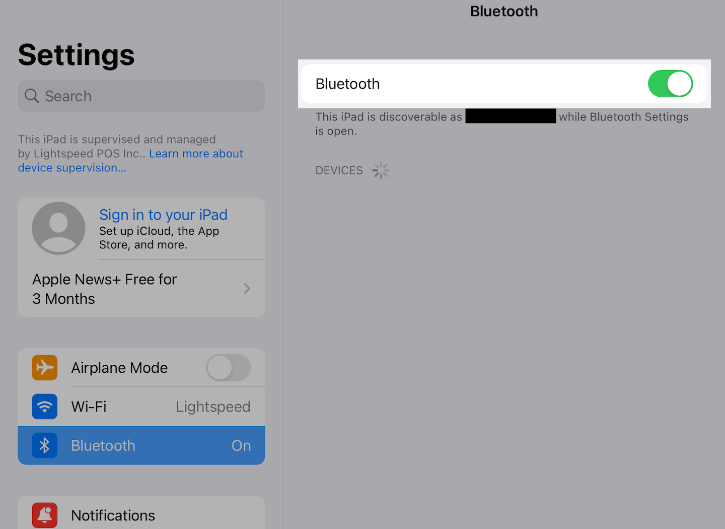Bluetooth with slider turned on.