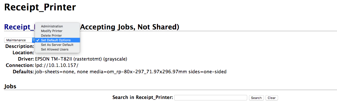 Dropdown menu showing Set Default Options.