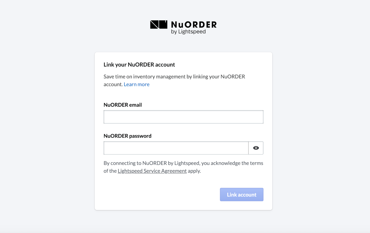 De pagina om je NuORDER-account te koppelen.