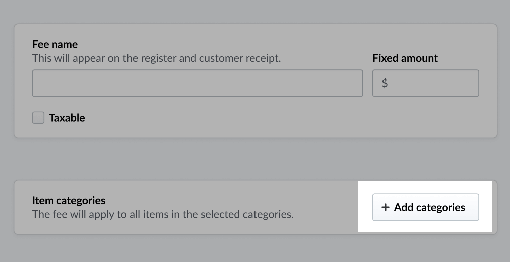 Add categories button on the New fee page.