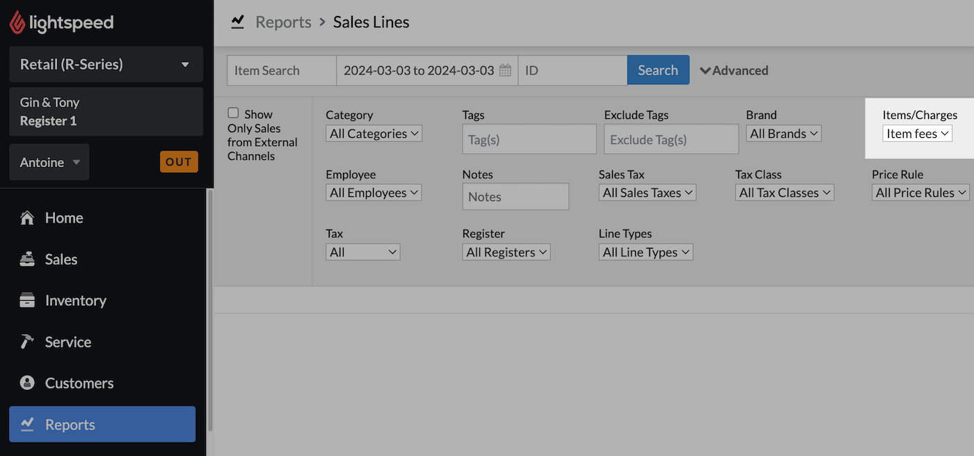 Item fees on the Lines report.