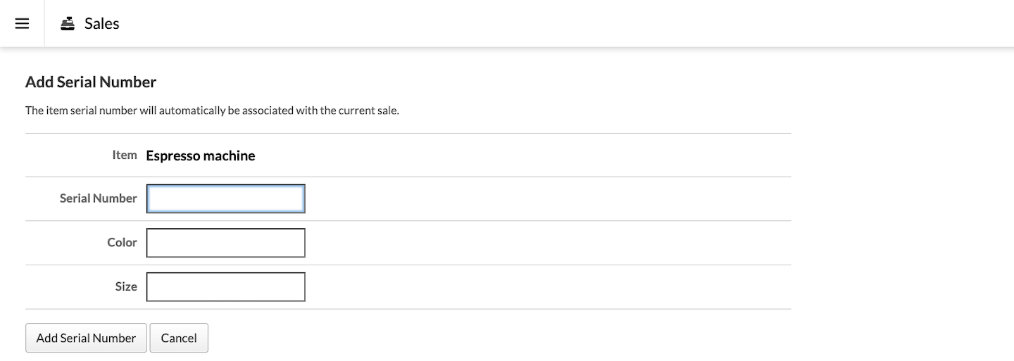 Add Serial Number page.