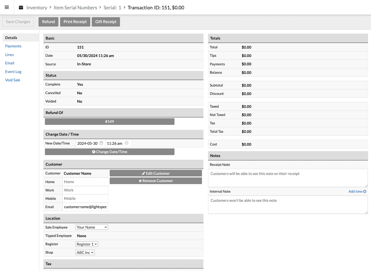 Sale details page.