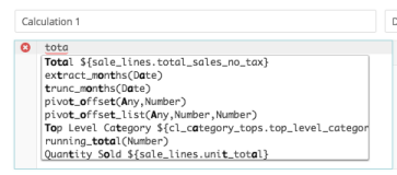 'Table calculation search for 'Total'.