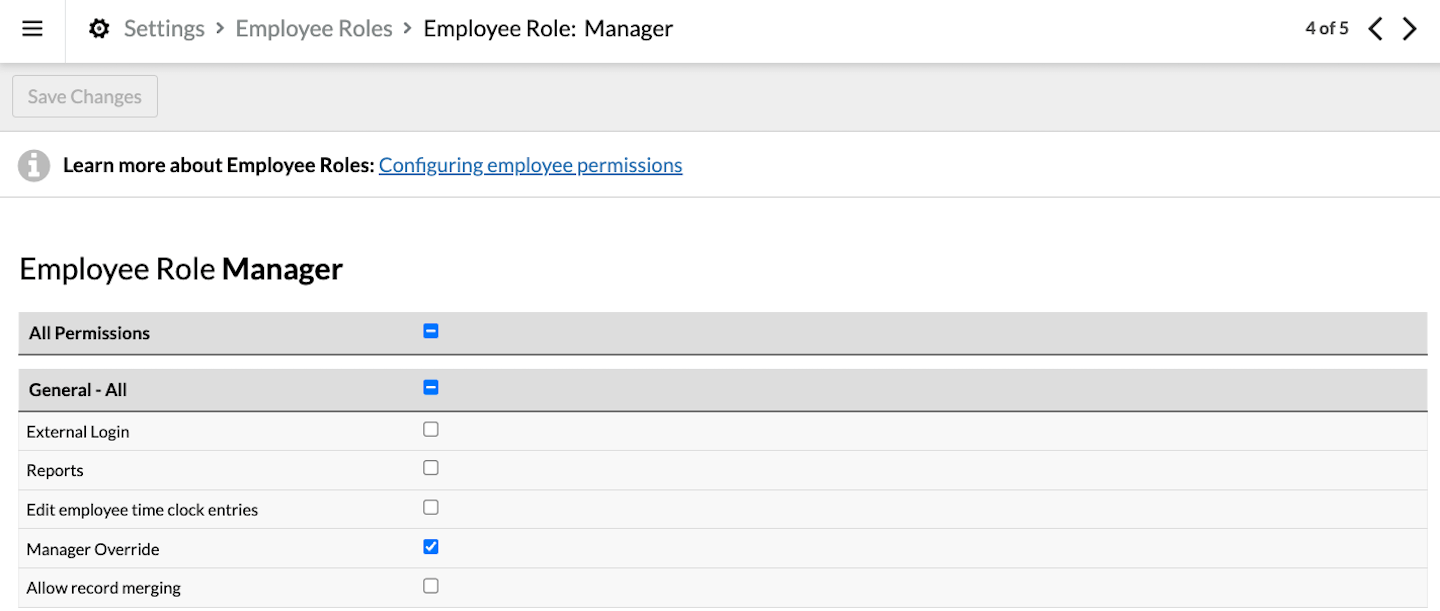 General - All section with Manager Override selected.