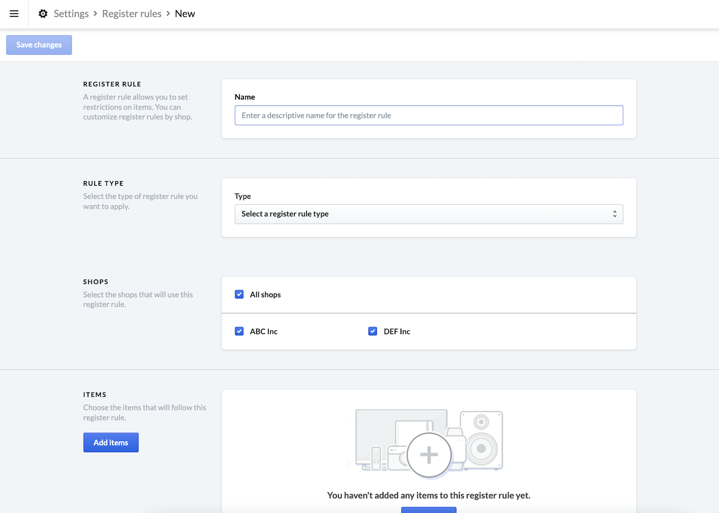 New register rule page.