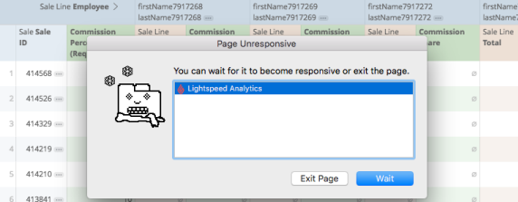 A'Page Unresponsive' popup.