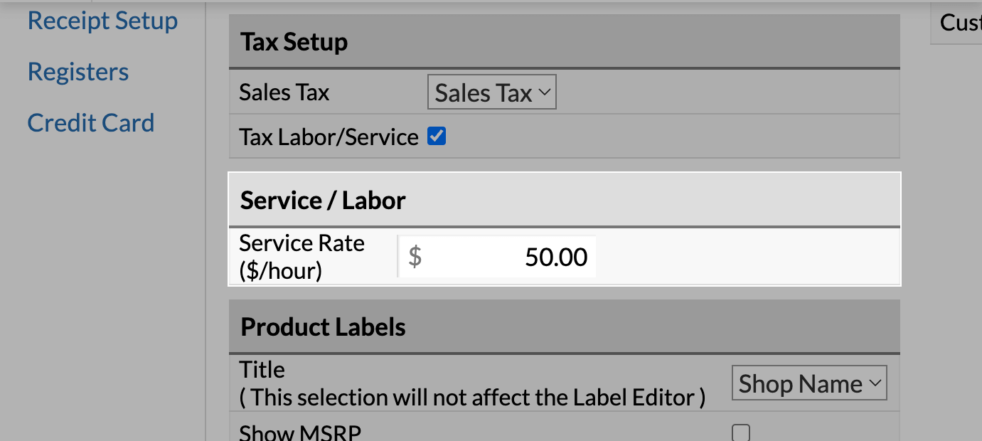 The Service Rate field.