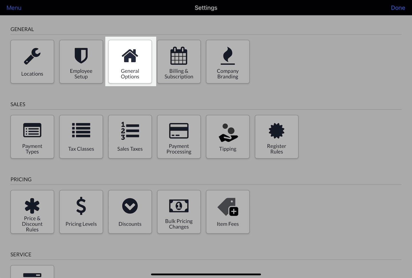 Settings page with General Options emphasized.