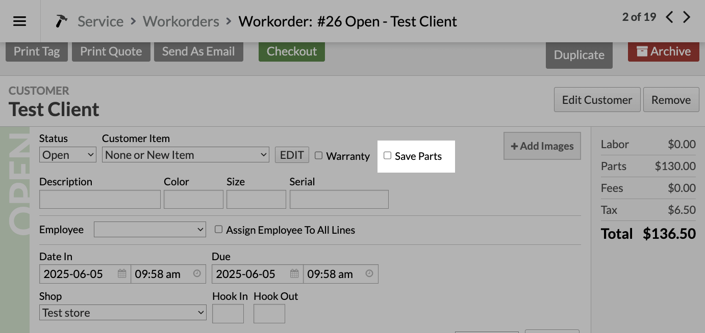 The Save Parts option.