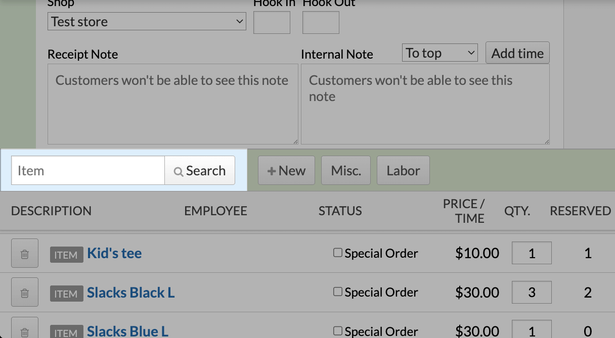 The Item search.
