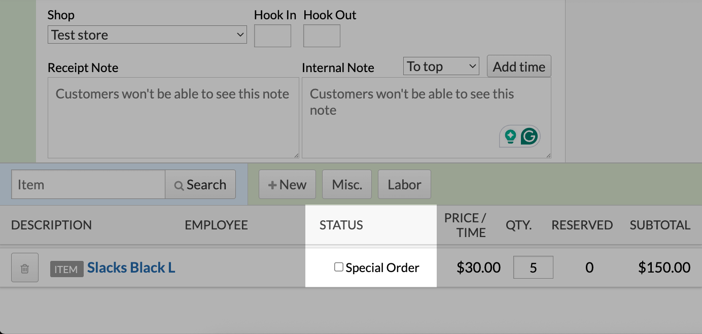 The Special Order status.