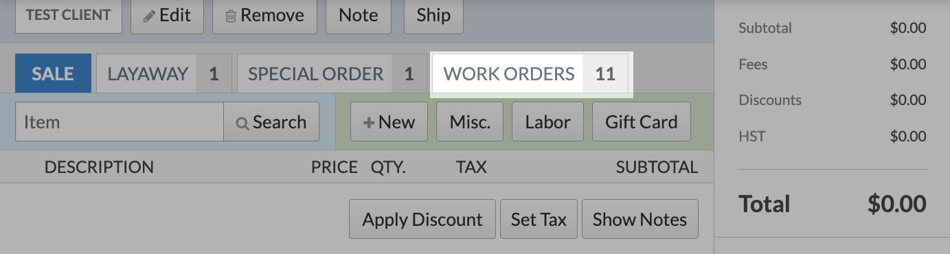 The Work Orders tab.