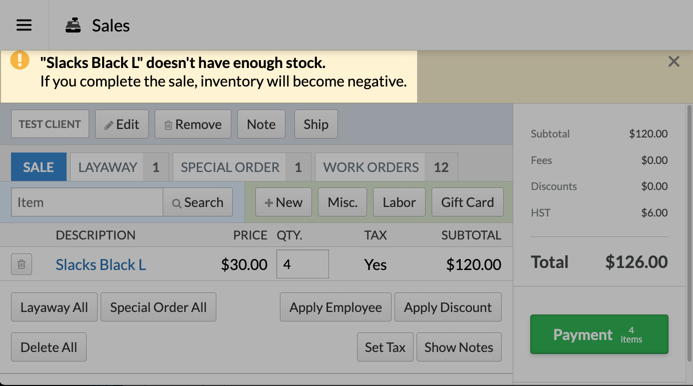 The items reserved warning at checkout.