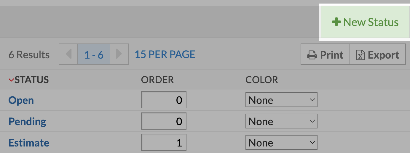 The New Status button.