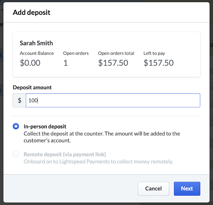Add
        deposit page with field to enter deposit amount.