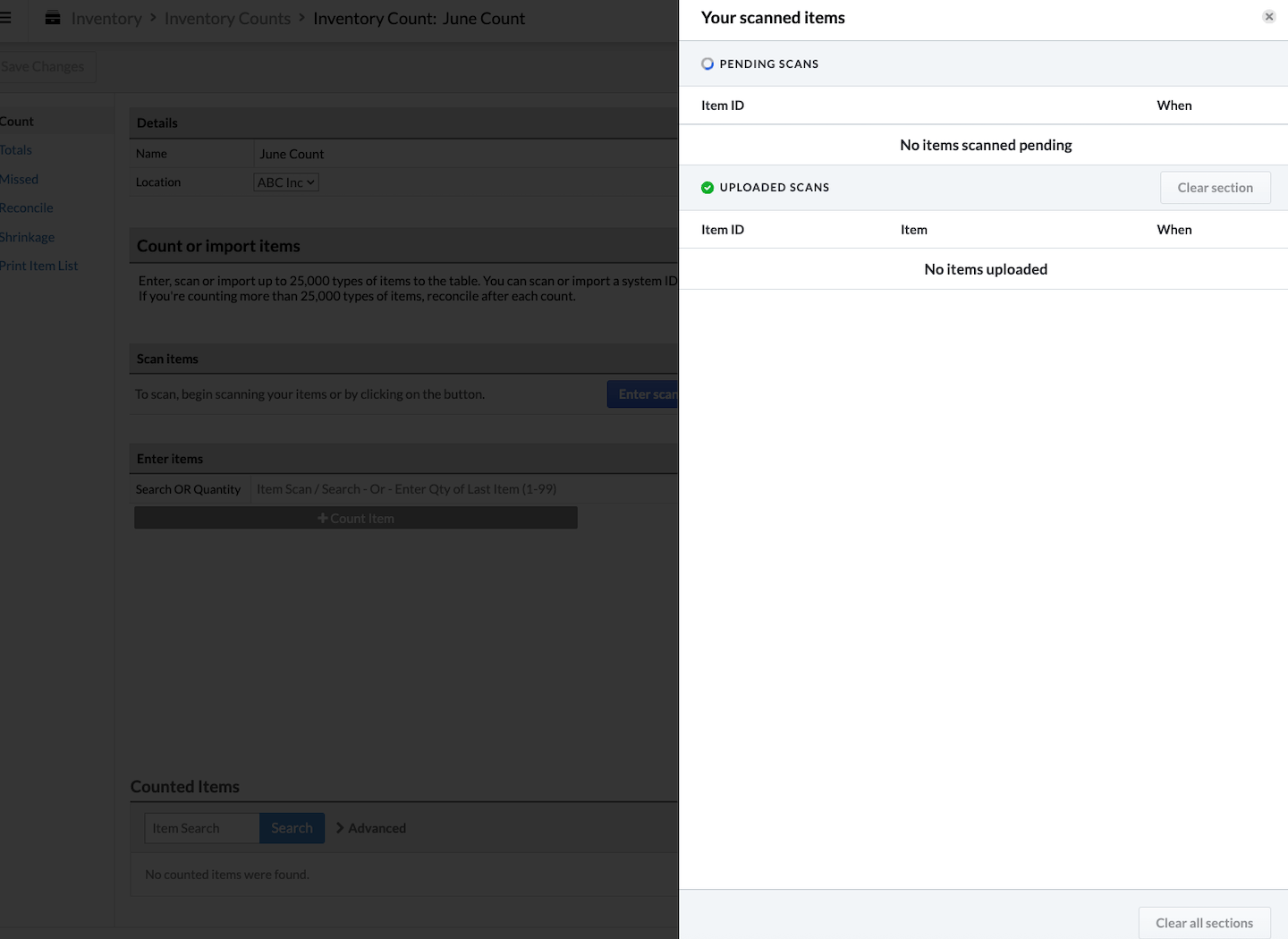 Scan mode with Pending Scans and Uploaded Scans sections visible.