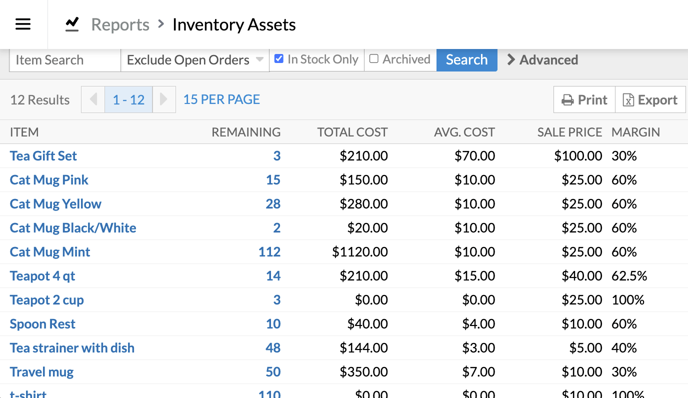 The Inventory Asset report.
