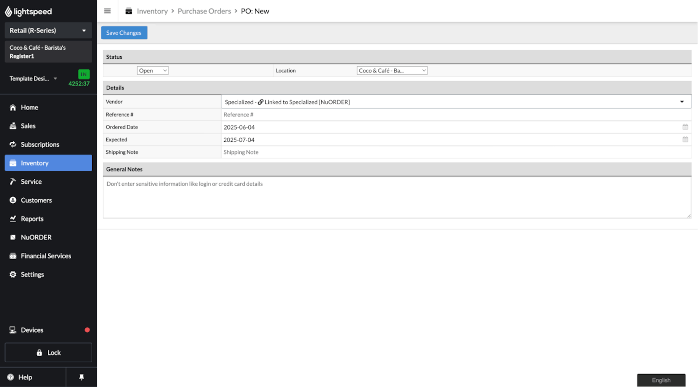 Creating and sending a purchase order to NuORDER from Retail POS
