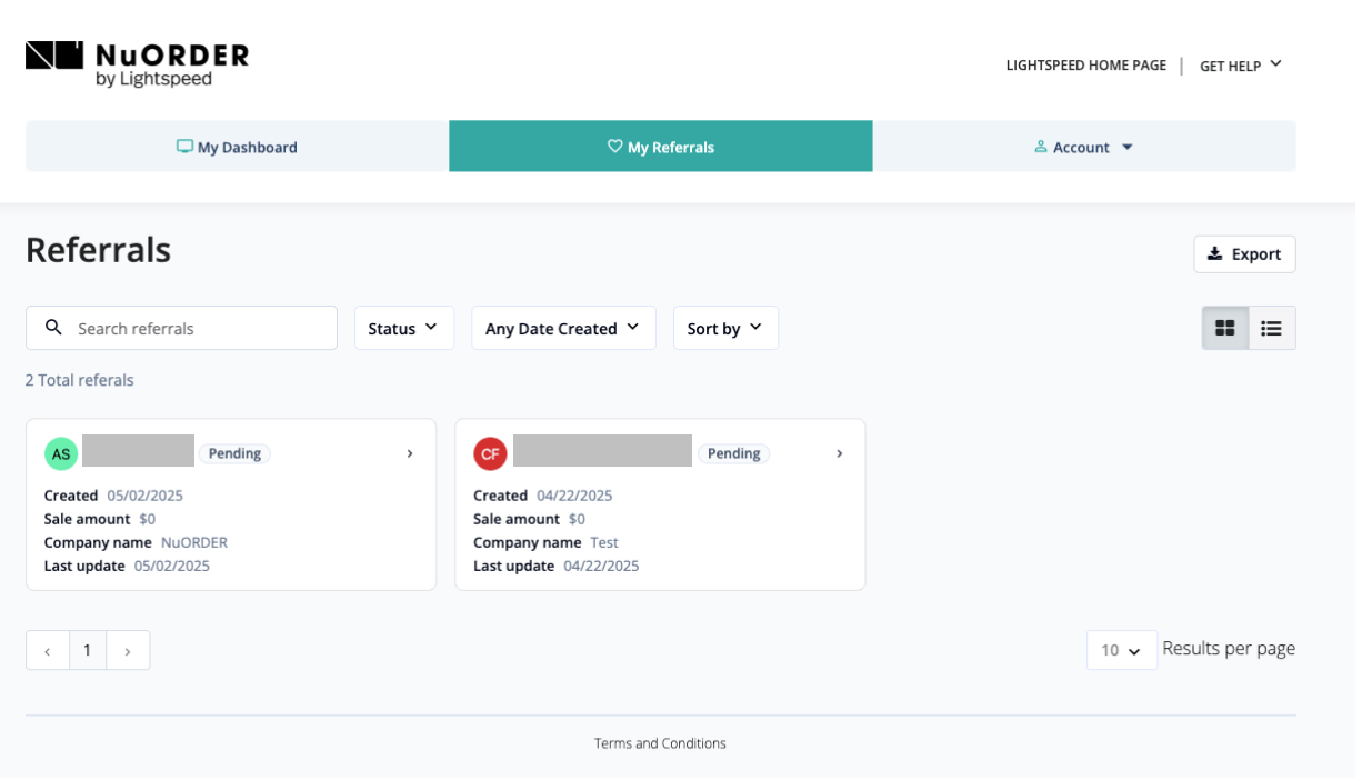 Het gedeelte My Referrals (Mijn verwijzingen)