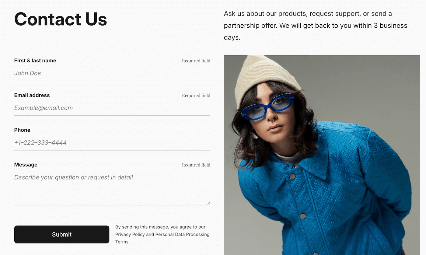 Contactformulier op Instant Site.
