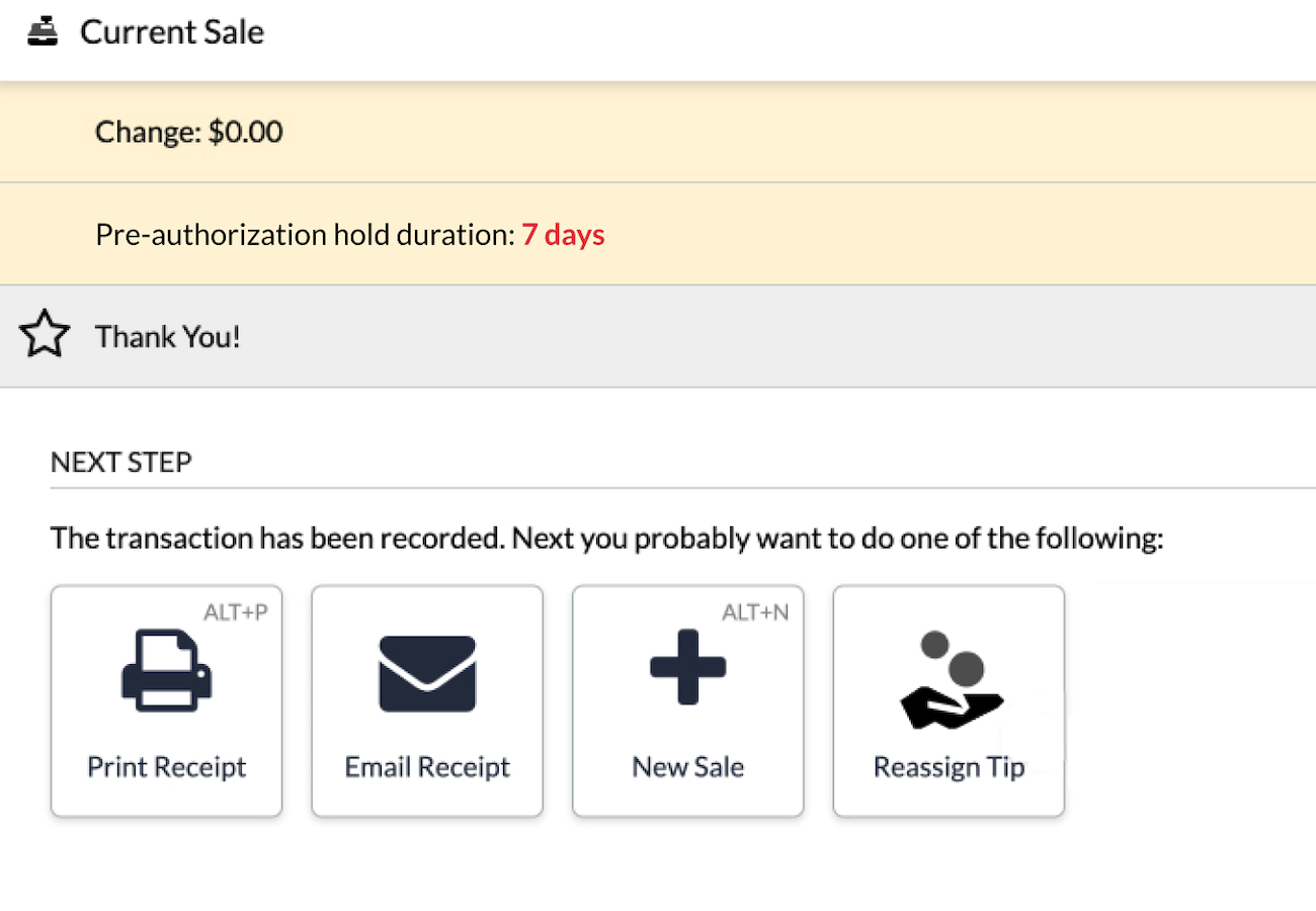 Example preauthorization confirmation page.