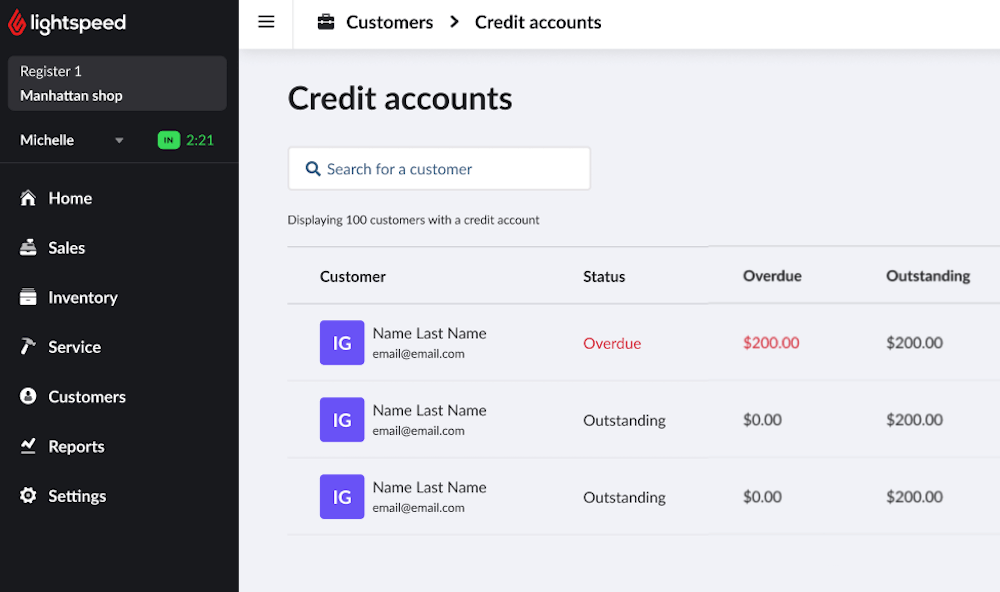 Credit Accounts main page.