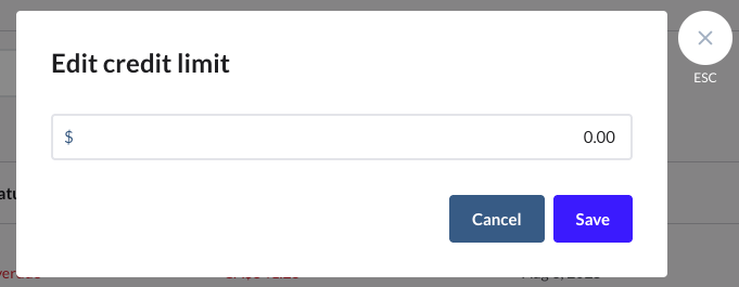 Credit limit popup with input field.