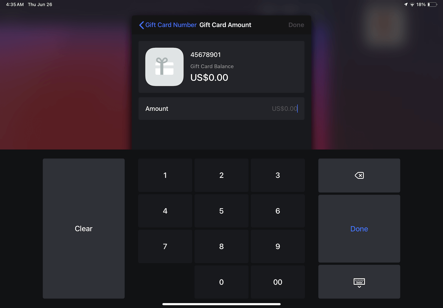 Het pop-upvenster Cadeaubonbedrag met het veld Bedrag.