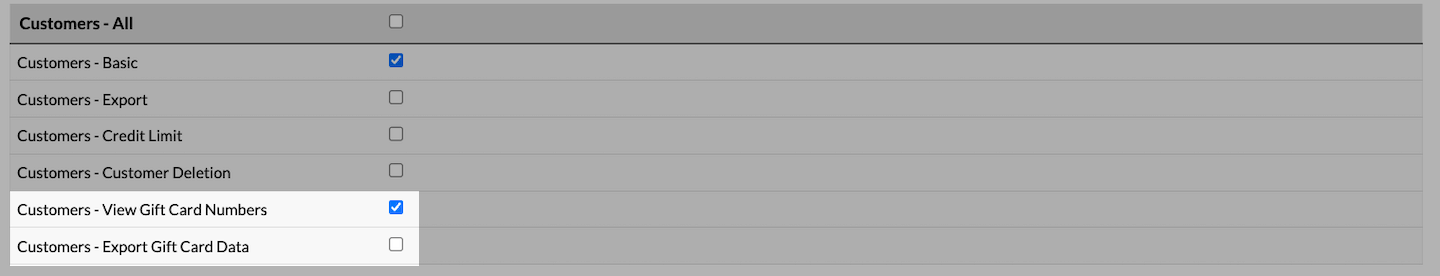 De pagina Instellingen werknemersrollen met de opties voor cadeauboninstellingen uitgelicht.