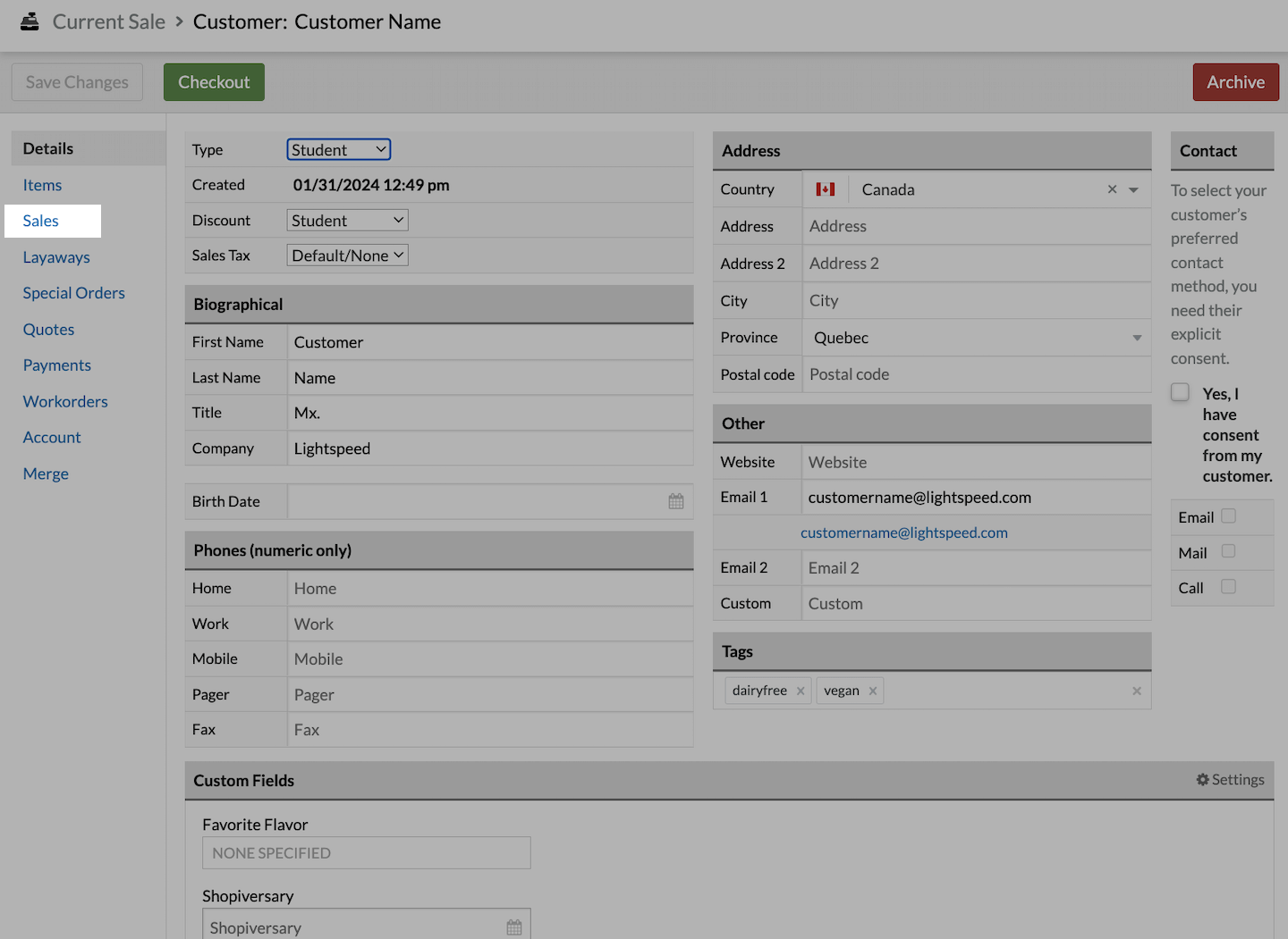 De pagina 'Klant' met daarop 'Cadeaubonnen' uitgelicht. 