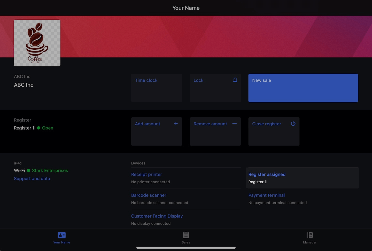 Het scherm Profiel op een iPad met Kassa toegewezen uitgelicht.