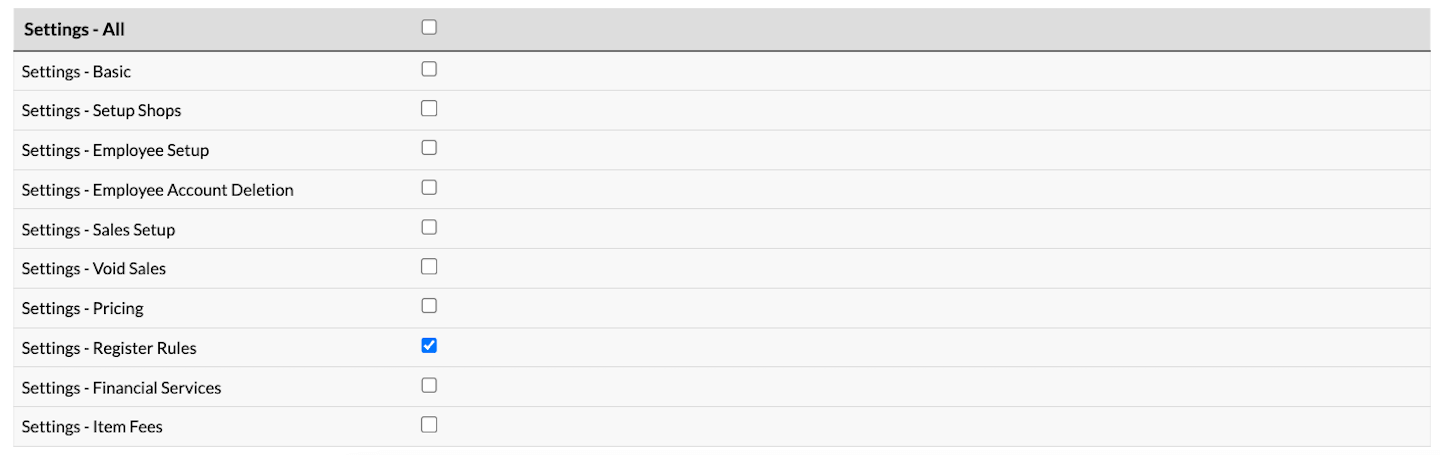 Het gedeelte Instellingen - Alles met Instellingen - Kassaregels geselecteerd.