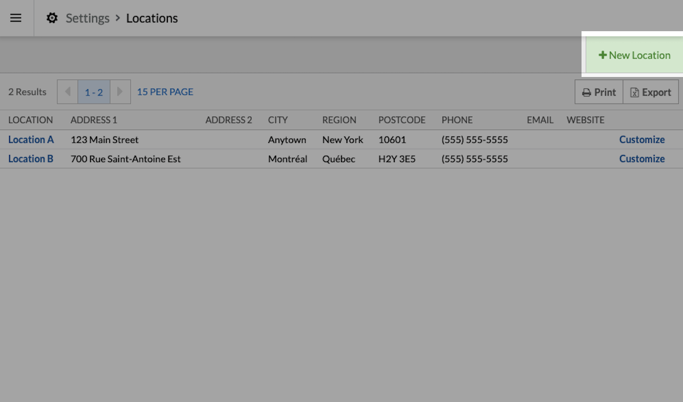 Liste de boutiques, le bouton Nouvelle boutique est mis en évidence.