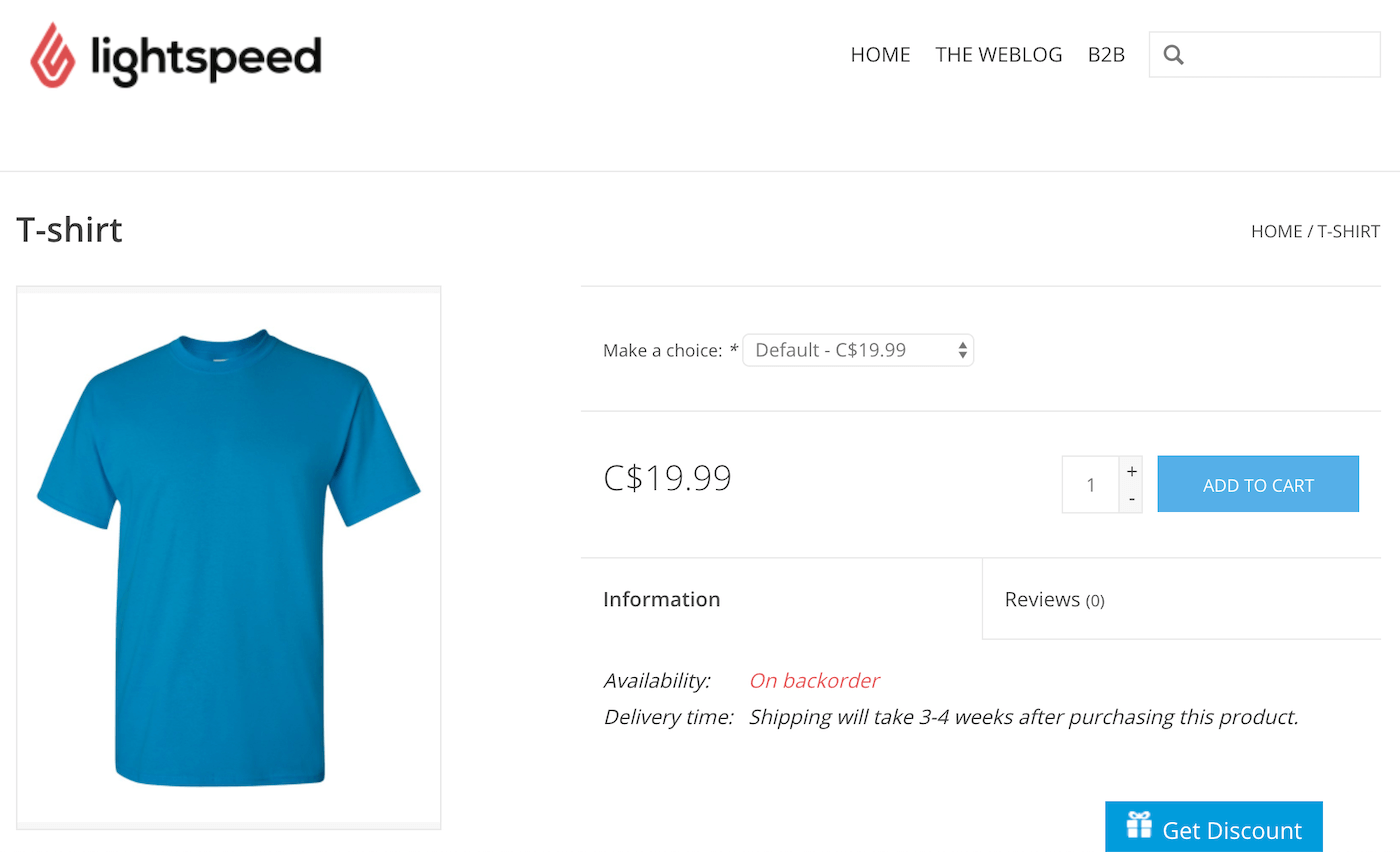 Online winkel die de beschikbaarheid van een item weergeeft als nabesteld.