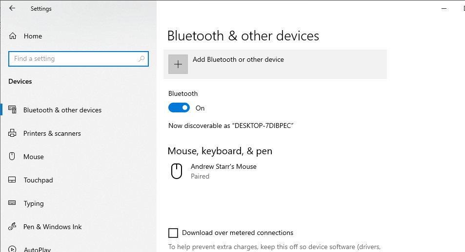 De pagina Bluetooth en andere apparaten met de optie Bluetooth of ander apparaat toevoegen zichtbaar.