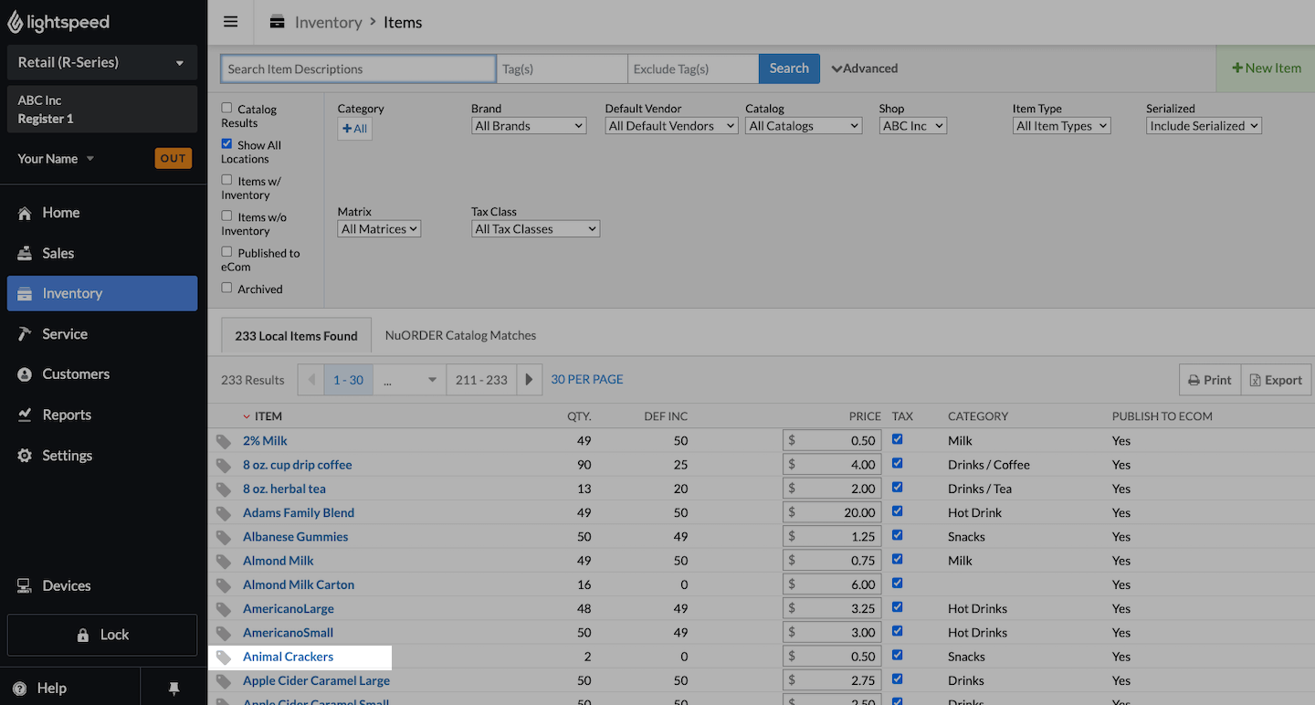 Liste d’articles, le nom d’un article est mis en évidence.