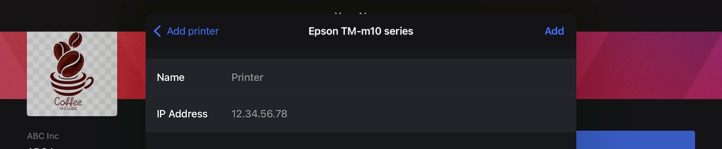 Handmatig toevoegen van een printer met de velden Naam en IP-adres.