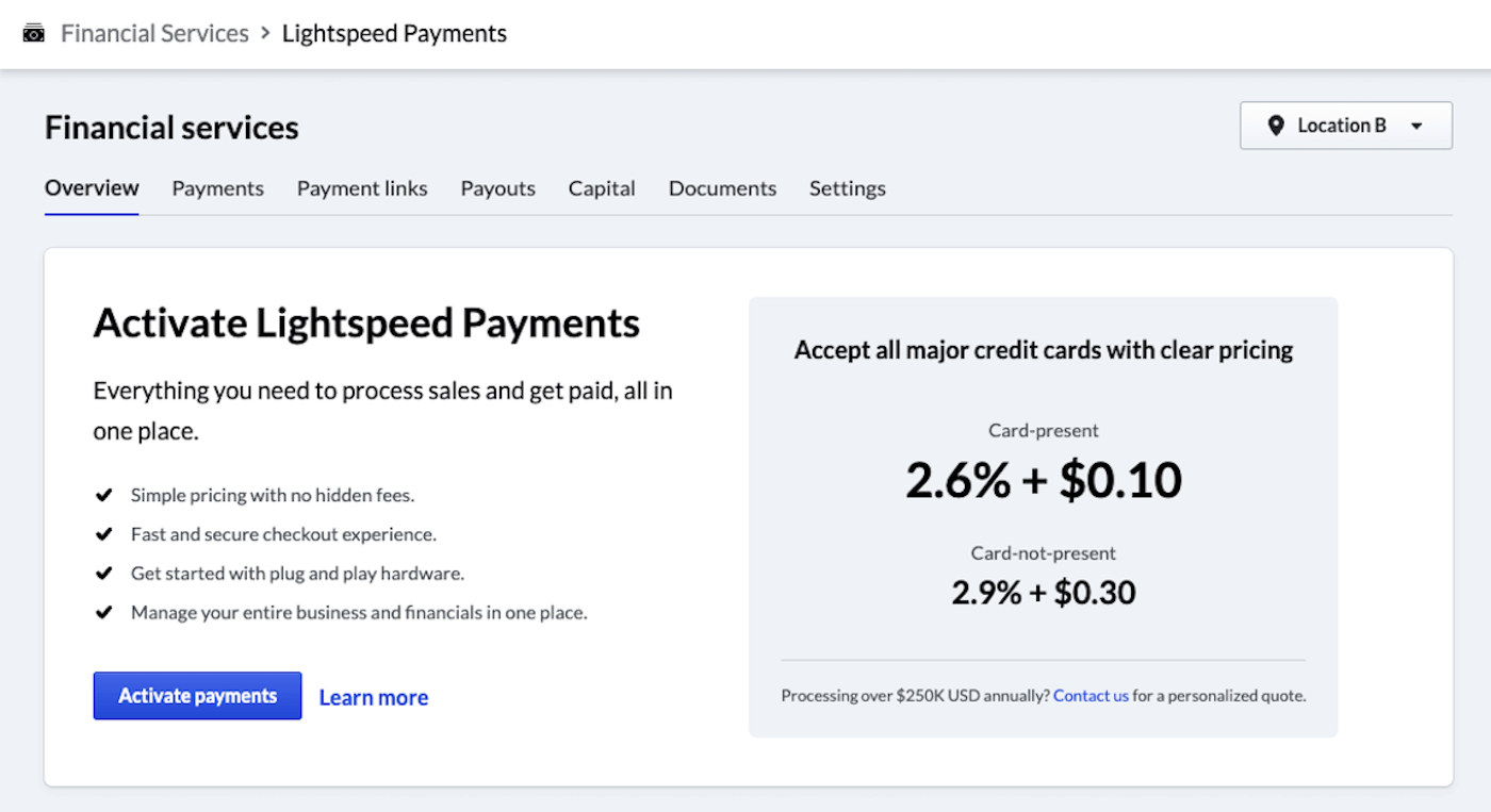 Page Gestion financière, le bouton Activer est visible.