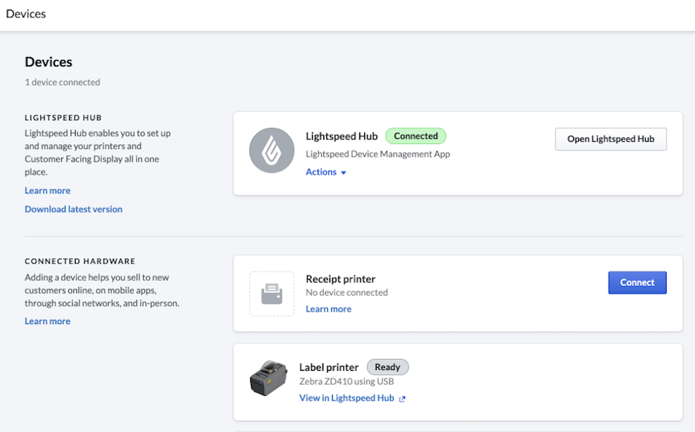 Lightspeed Hub Devices page